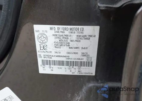 2011 Ford Edge Sel из США, поврежденный, VIN 2FMDK4JC4BBA54510